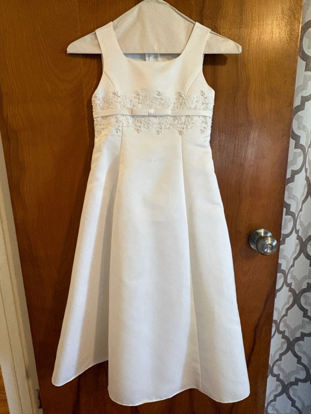Michaelangelo Flower Girl White Embroidered Waistband Formal Girls Dress